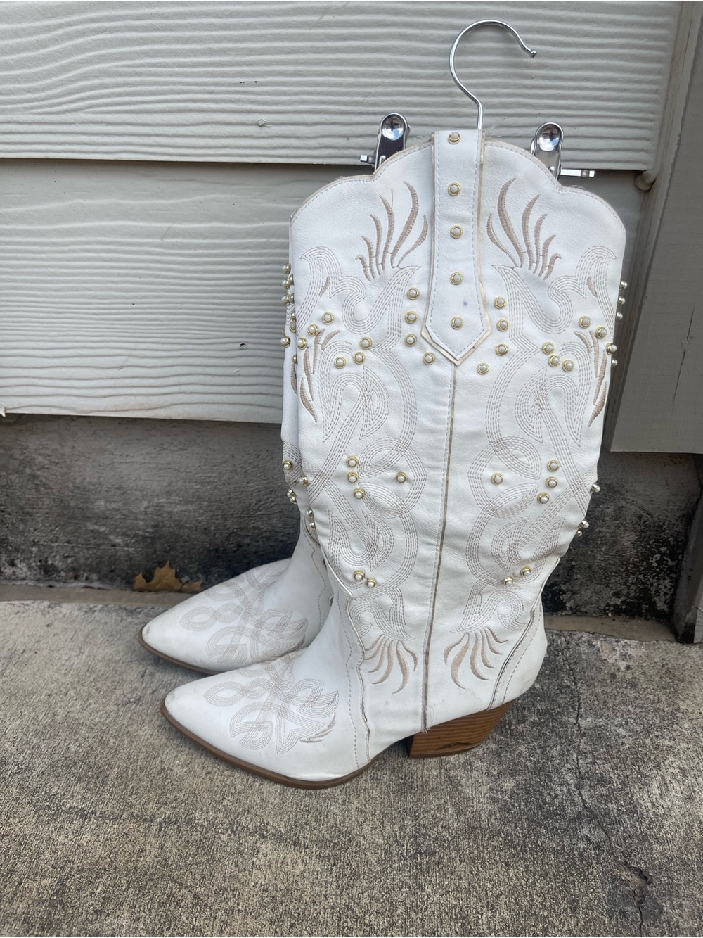 Altar'd State White Studded Embroidered Western Cowboy Boots